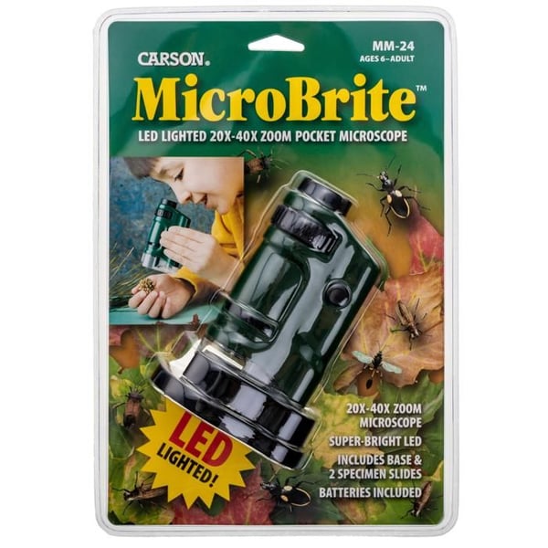 Fickmikroskop - CARSON - MICROBRITE - Zoom 20x 40x - Inbyggd LED - Kompakt och lätt