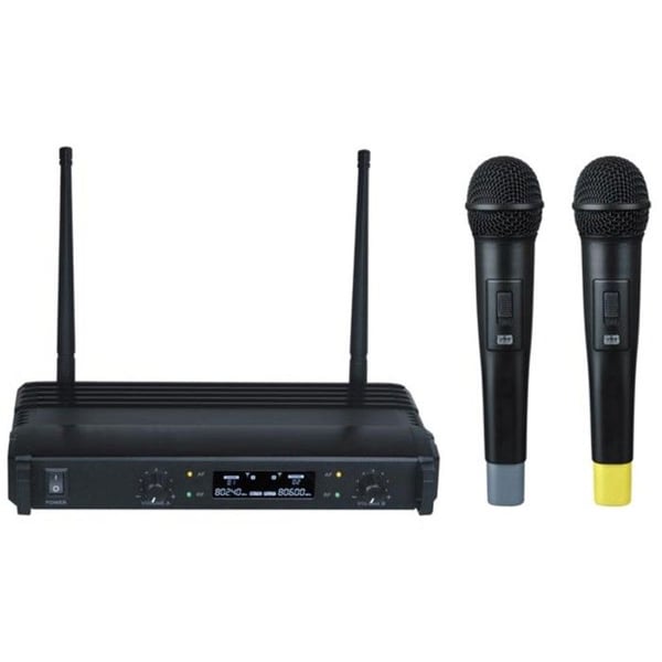 HQ-Power Microphone UHF, trådlös, LCD-skärm, 2 kanaler, 2 mikrofoner, 863,50 MHz + 865,00 MHz