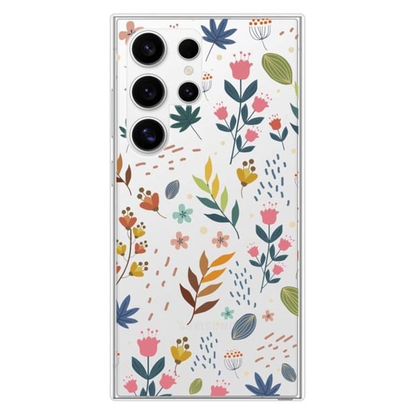 Siliconhölje med förstärkning och tryck, kompatibelt med Samsung Galaxy S24 Ultra, Färgade blommor