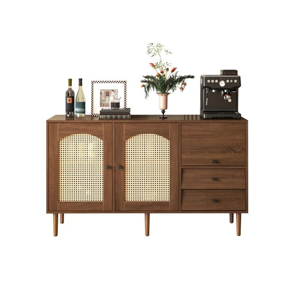 Buffé - MUVOE - 130 x 75,5 x 40 cm - Rattandörrar - Magnetstängning - Justerbar hylla
