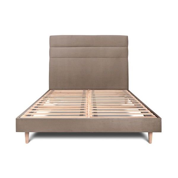 Säng 140x200cm med sammetsmönstrad sänggavel och sängbotten kit taupe - Total höjd: 29cm