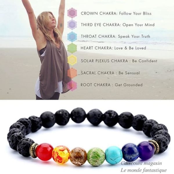 Armband - 7 Chakra - Natursten - 8mm - Elastisk - Dam