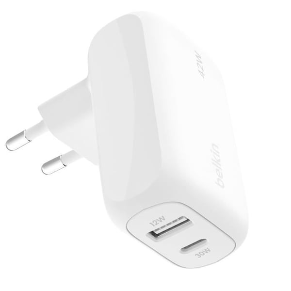 Strömadapter - Belkin - BoostCharge - USB-C Power Delivery 30W - USB 12W - Kompakt och lätt