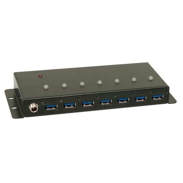 Industriell USB 3.0-hub (hub) - LINDY - 7 portar - Skärmat fodral