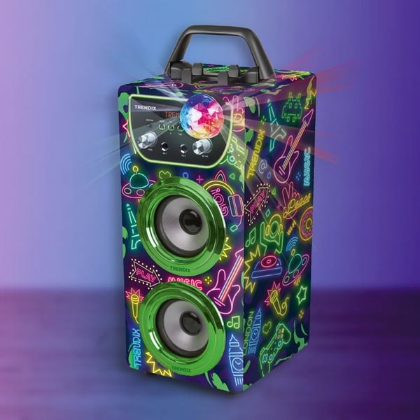 Enceinte Karaoke - Trendix - Karaoke Barn Neon Värld - 2 Trådlösa Mikrofoner - Rösteffekter - LED Disco Ljus