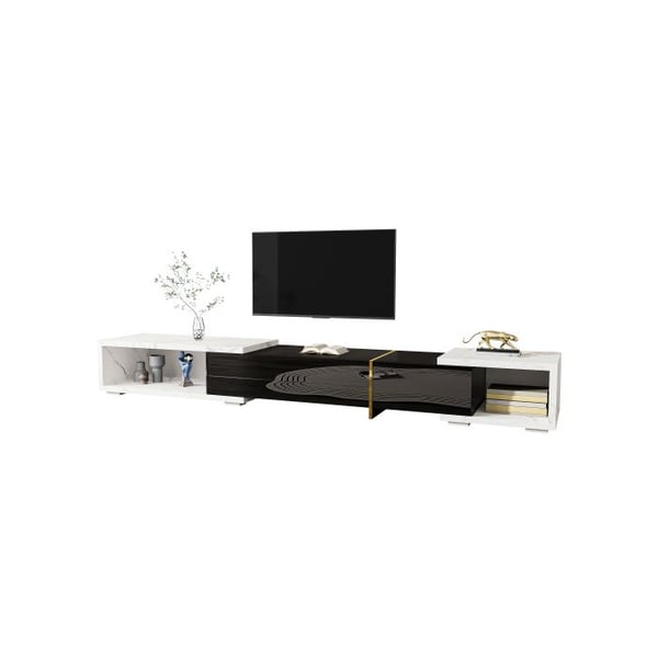 Modern TV-möbel, variabel längd (140-260 cm), roterande funktion, yttermaterial i vit marmor