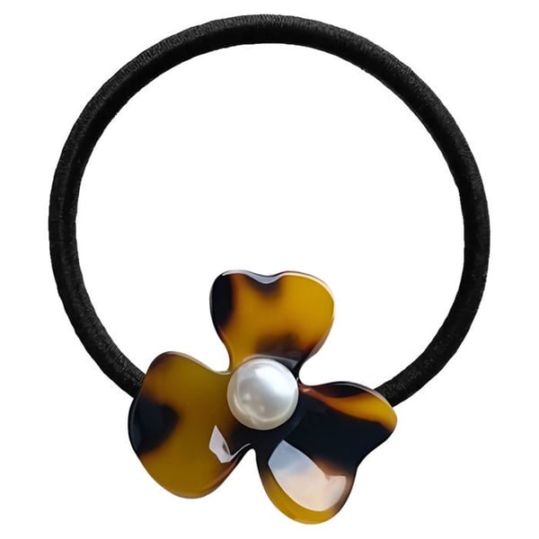 Elastisk Casual för Hår med Blomma i Mörk Amber och Exklusiv Brun Pärla