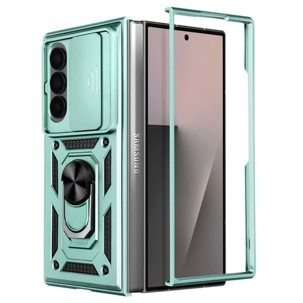 Mobilskal för Samsung Galaxy Z Fold 7 med Ringstöd och Kameraskydd Ljusgrön