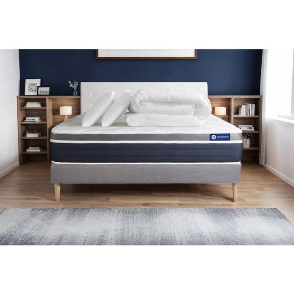 Komplett sängpaket 180x200 cm - Madrass + Sängbotten Grå (i kit) + 2 kuddar + Täcke - Actiflex Con