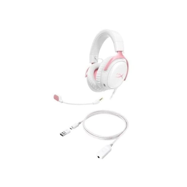 HyperX Cloud III Gaminghörlurar USB Vit/Rosa