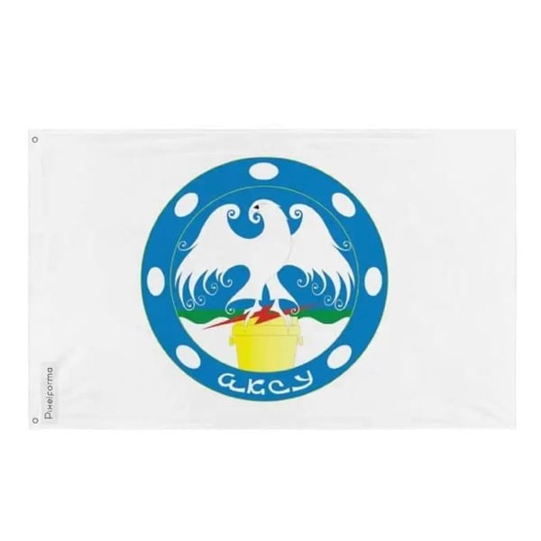 Aksou Flagga (Kazakhstan) – 128 x 192 cm – Hållbar Polyester – 2 Metallöglor – Inomhus / Utomhus – Pixelforma