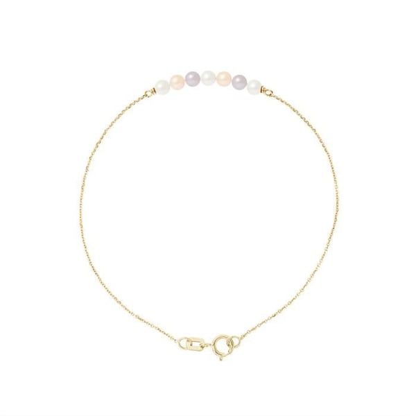 Armband - PERLINEA - 7 flerfärgade sötvattensodlade pärlor - Gult guld - 18 cm - Dam
