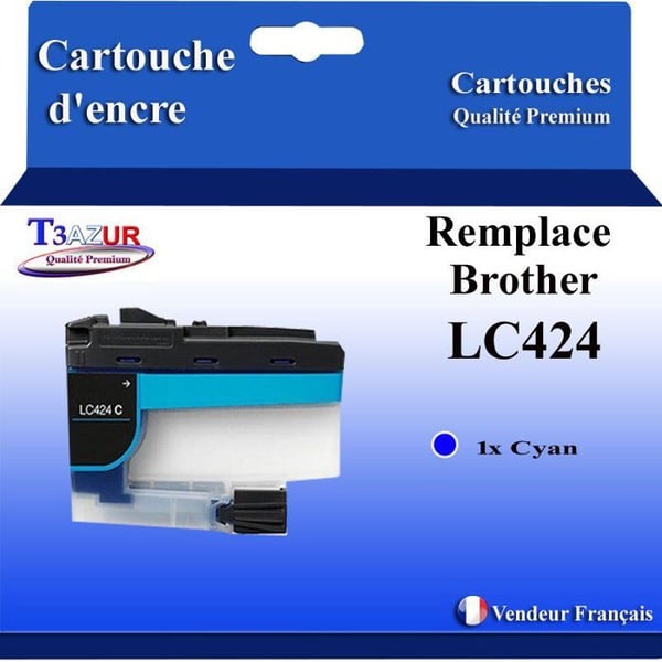 T3AZUR - Patron kompatibel med Brother LC424 XL för Brother DCP-J1200, DCP-J1200DW, DCP-J1200W, DCP-J1200WE Cyan