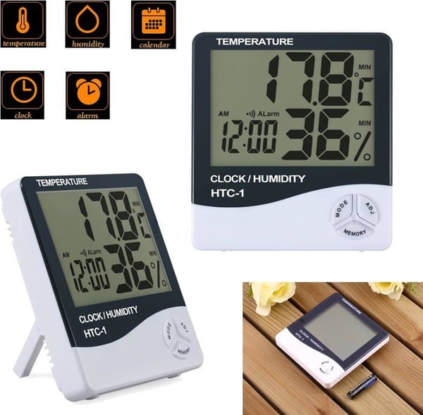 LCD digital hygrometer, termometer, temperatur och luftfuktighet, inomhusklocka, -50°C~+70°C, 10%~99%RH, 1 pack