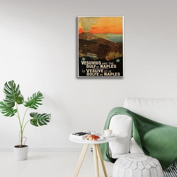 Legendarte - Vintage turistaffisch Vesuvius och Neapelbukten - Målning, tryck på duk cm. 50x70