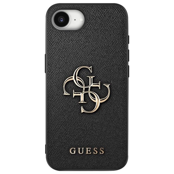 Coque för iPhone 16e Syntetiskt läder Saffiano med Stort 4G Guess-logotyp Svart