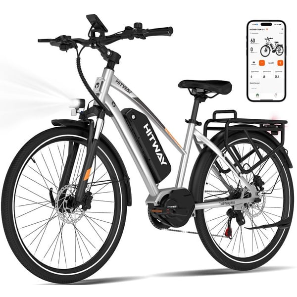 HITWAY Elcykel BKU1 27,5", batteri 36V 13Ah, central motor, 7 gear, 25 km/h, rækkevidde 120–150 km, sølv