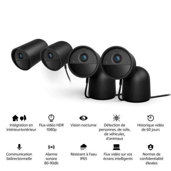 Kablekamera - Philips Hue - Sikker - HD 1080P - Indendørs eller udendørs brug - Kontrol med én app - Sort