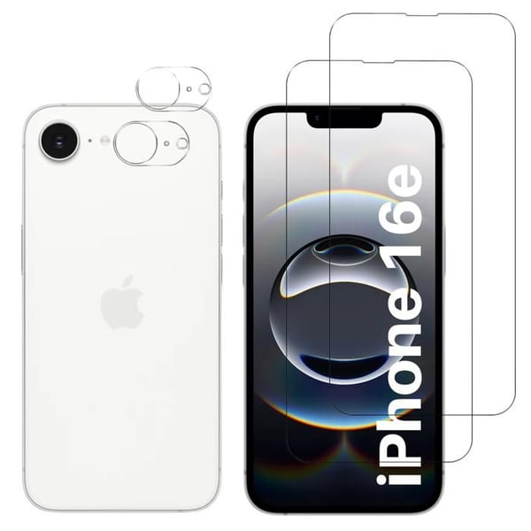 Härdat Glas - Phonillico® - iPhone 16e - Paket 2 - Skärmskydd och Kameraskydd - Repotålig