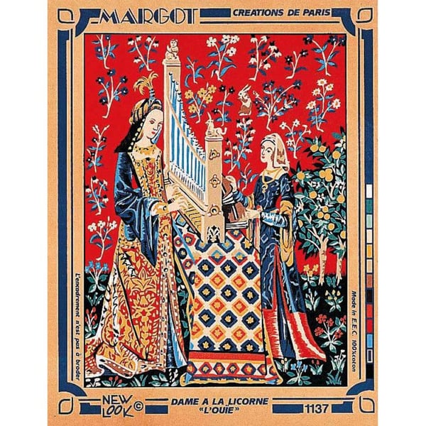 Canevas Pénélope Antik Dam med enhörning Hörsel 40x50cm