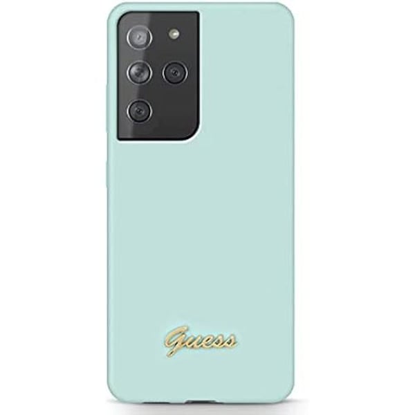 Coque - GUESS - S21 Ultra G998 - Silikon Blå - Metalllogotyp - Guldinskrift