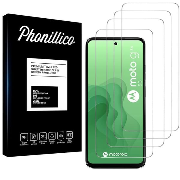 Skyddsfilm - Phonillico® - Motorola Moto G34 5G - Pack med 4 - Härdat glas - Repbeständigt