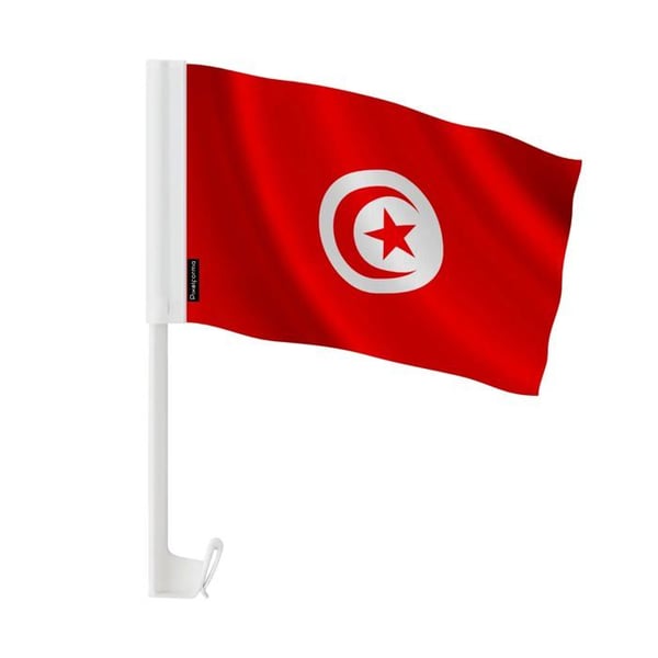 Flagga Bil Tunisien – 14 x 21 cm – Polyester Tyg – Fäste på Fönster – 10 stycken – Pixelforma