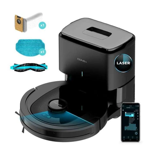Cecotec Robotdammsugare och Mopp Conga 7490 Ultimate Home X-Treme, 4000 Pa, Robotdammsugare med Lasernavigering, Autonomi 120 Min