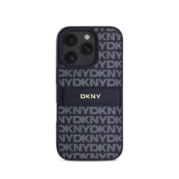 Coque iPhone 16 Pro Max - DKNY - Randigt Mönster - Stötskydd - Blått Metalliserat Logotyp