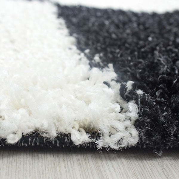 Ayyildiz - Tapis Shaggy lång lugg i rutigt SVART VIT GRÅ - (160x230 cm)