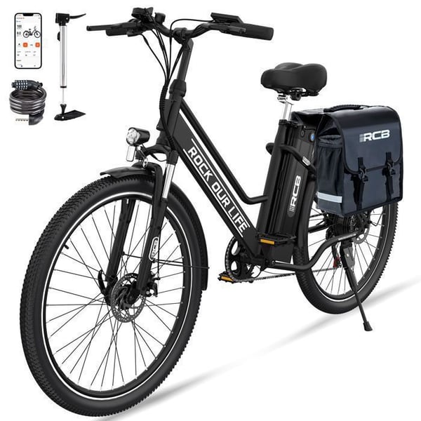 RCB RK8S Elektrisk Bycykel 26" med APP, 7 Gear, Rækkevidde 30-50 km, Dobbelt Skivebremse, Vandtæt Taske Inkluderet