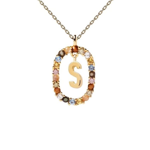 Collier - PDPAOLA - Bokstav S - Massivt silver belagt med 18K guld - Justerbar kedja 40-50 cm - Oval hänge