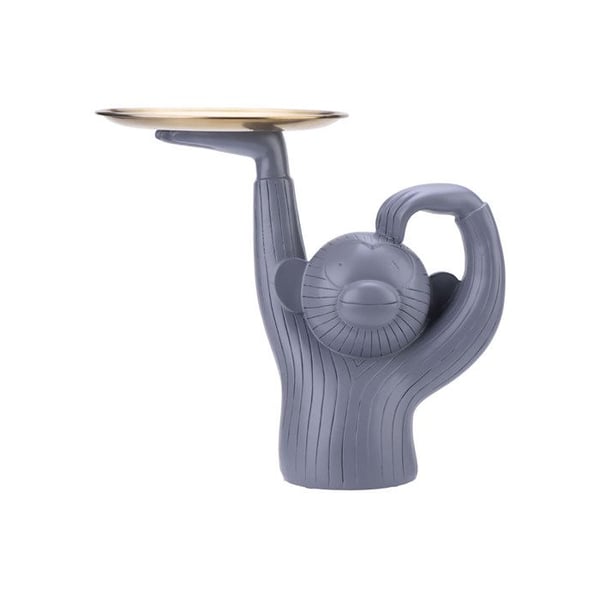 Inredning Crazy Monkey i resin med grått fat