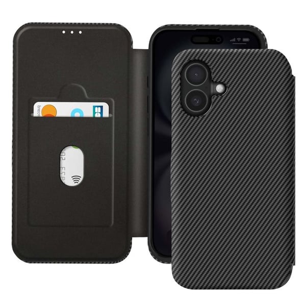 Smartphonefoder - iPhone 16 - Kolfiber - Videostöd - Anti-RFID Svart