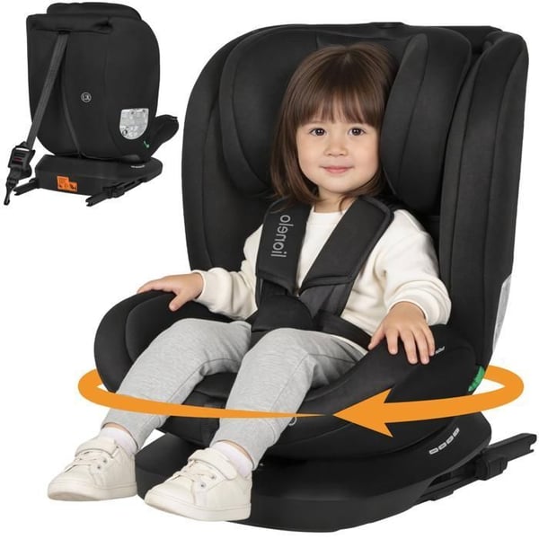 Bilbarnstol 360° LIONELO Bastiaan i-Size - Rotbas - ISOFIX - 40-150 cm - 0 till 12 år - Lutad - Grupp 0/1/2/3 - Grå