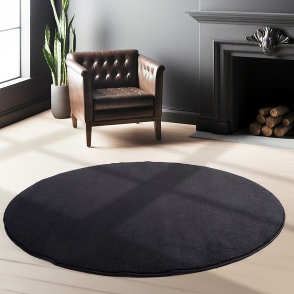 Matta - MELIS HOME - 200 cm Rund - Svart - Korta hår 7 mm - Halkfri