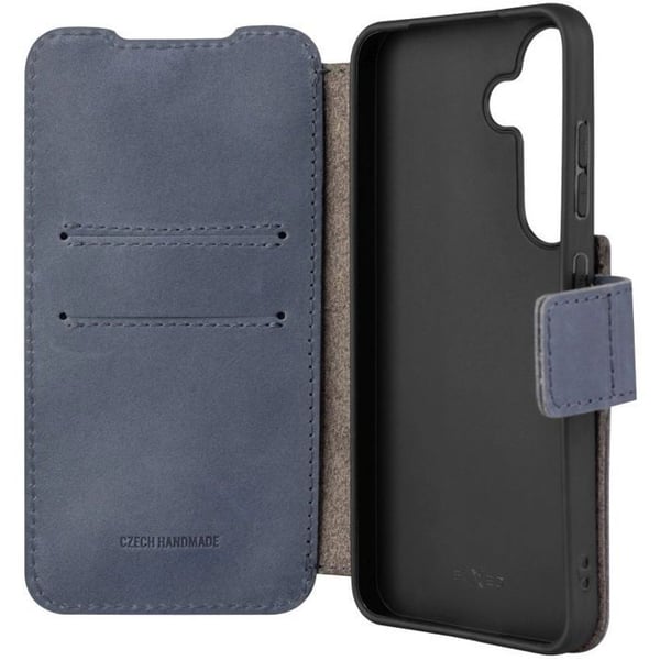 Mobilfodral - FIXED - Samsung Galaxy S25 - Läder och TPU - Inbyggt stöd - Blå