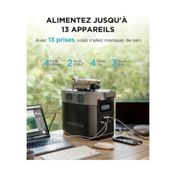 EcoFlow Delta 2 1024Wh kannettava latausasema, 4 AC-ulostuloa - yhteensä 1800 W (ylijännite 2700 W)