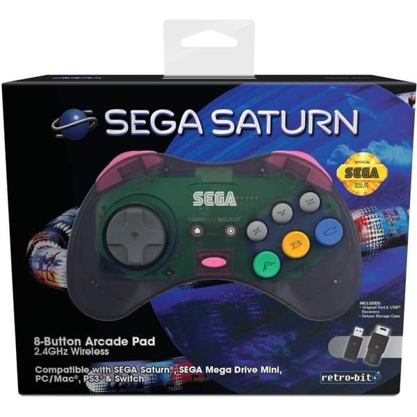 Retrobit - Sega Saturn Grå Controller 8 knapper trådløs 2.4Ghz - USB Dongle/Original Port inkluderet