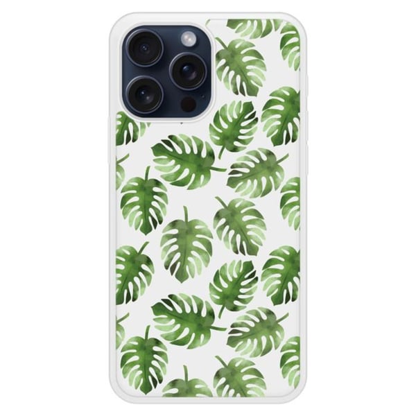 Förstärkt silikonskal med tryck, kompatibelt med Apple iPhone 15 Pro Max, Monstera-blad