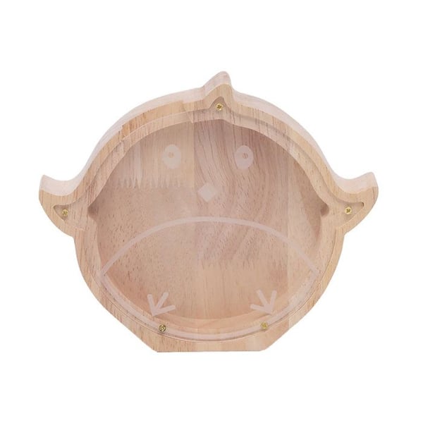 Träskulptur i form av en fågelhuvud med en beige plexiglasfront