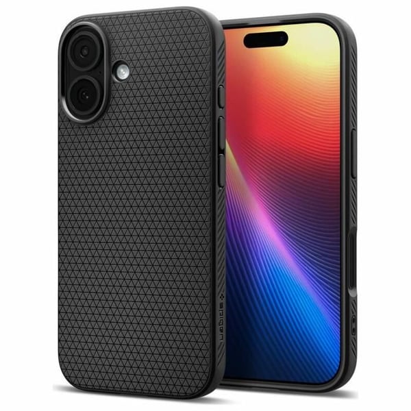 Flexibel Fodral - SPIGEN - Liquid Air - iPhone 17 - Mattsvart - Stötabsorberande Skydd - Geometrisk Design