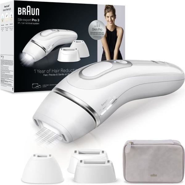 Pulsed Light Epilator - BRAUN - Silk·expert Pro 3 - Hårborttagning hemma - Påse - 3 huvuden - PL3230