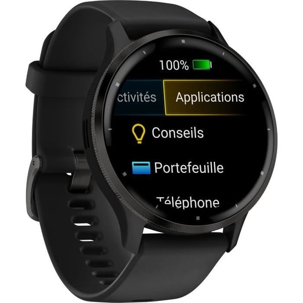 Ansluten GPS-klocka - GARMIN - Venu 3 - WiFi - 35,4 mm (1,4") - Grått stål, svart boett och svart silikonrem
