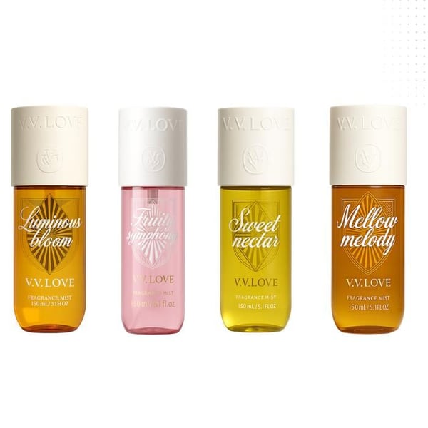VV kärlek Pack Luminous Bloom + Fruity Symphony + Sweet Nectar + Mellow Melody Brume Parfumée för kvinnor
