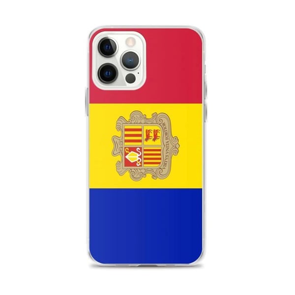 Mobilskal – Andorras flagga – Kompatibel med iPhone 12 Pro Max – Flexibelt fodral – Stöttåligt och chockresistent – Silikon – Pixelforma