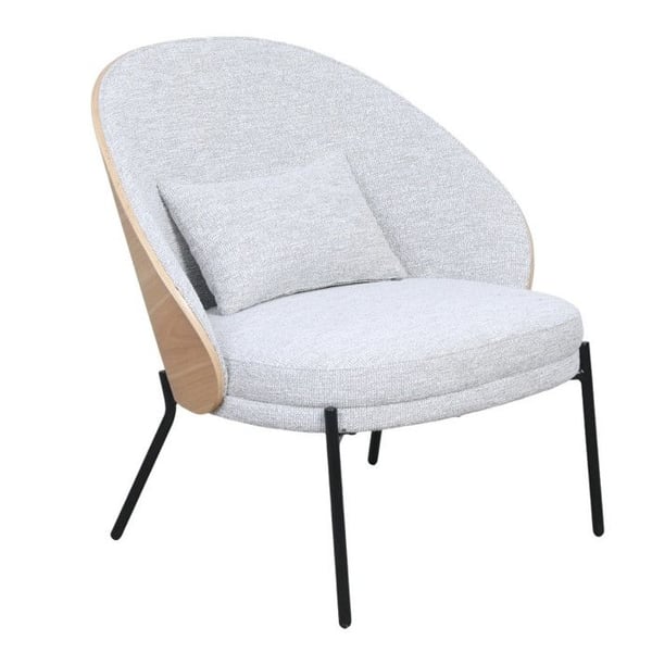 Skandinavisk Design Fåtölj Cocoon – Ljus Trä & Beige Tyg – Polstrad Sittdyna med Kudde