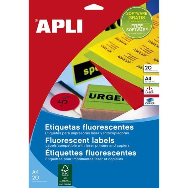 Apli 15074 - Fluorescerande gula fluorescerande etiketter 38,1 x 21,2 mm