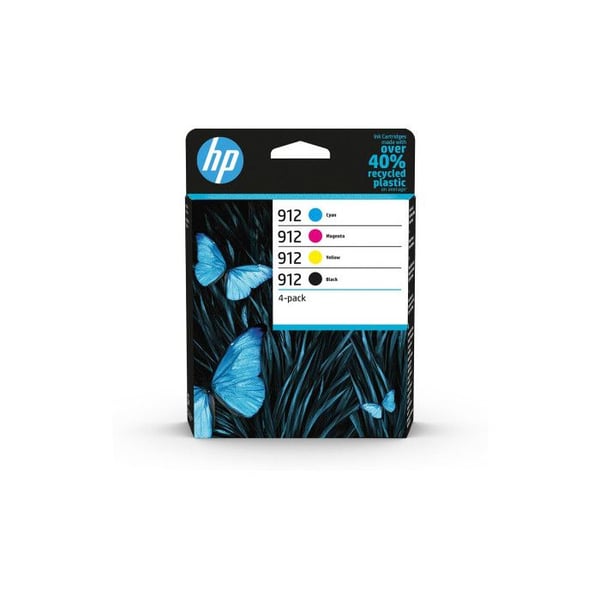 HP 912 Mustepaketti, 4 aito mustekasettia: musta, syaani, magenta, keltainen (6ZC74AE) HP OfficeJet -tulostimille