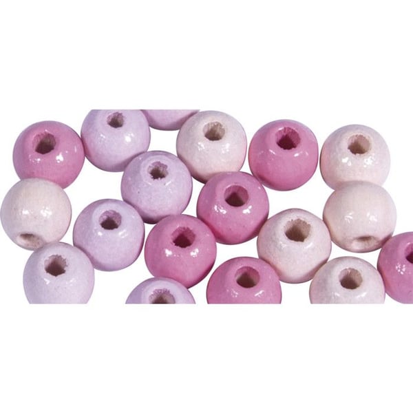 Assort. trädpärlor, FSC 100%, 6mm, rosa nyanser, slipade, 116 st